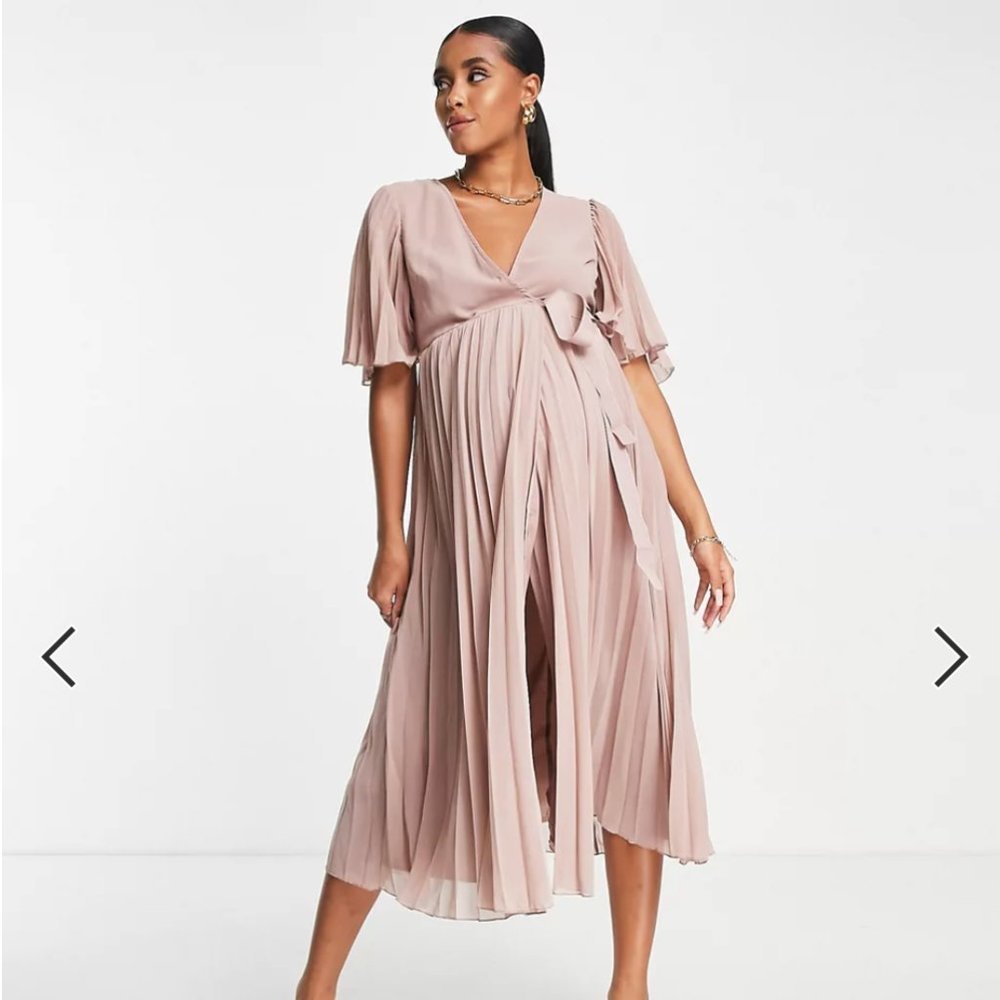 ⚡️ASOS DESIGN Maternity exclusive pleated midi dress kimono sleeve tie waist